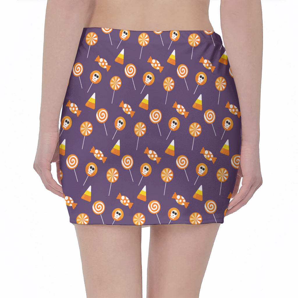 Cute Halloween Candy Pattern Print Pencil Mini Skirt