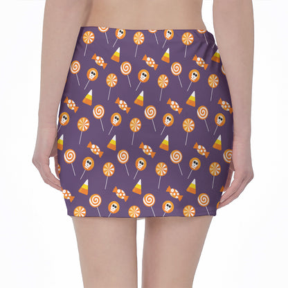 Cute Halloween Candy Pattern Print Pencil Mini Skirt