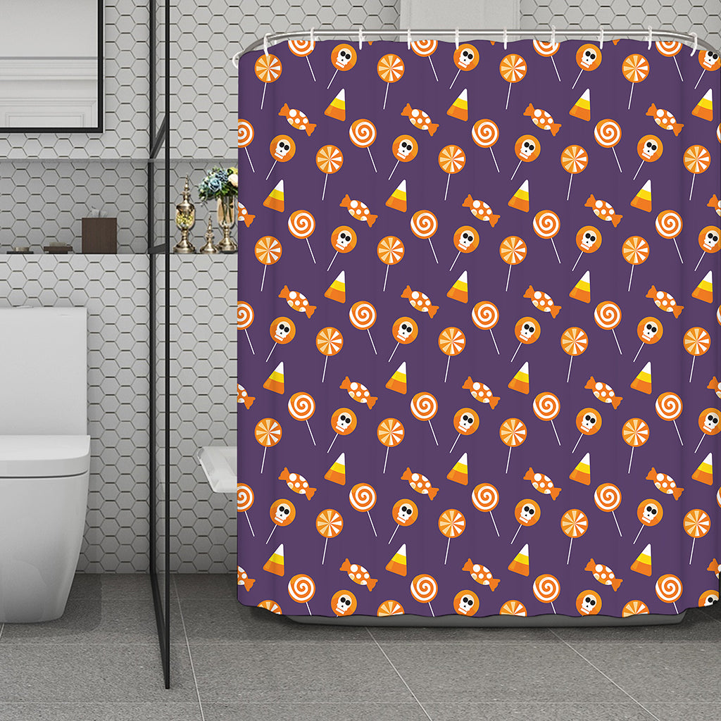 Cute Halloween Candy Pattern Print Polyester Shower Curtain