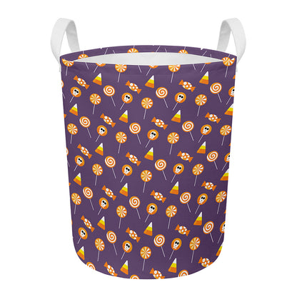 Cute Halloween Candy Pattern Print Round Laundry Basket
