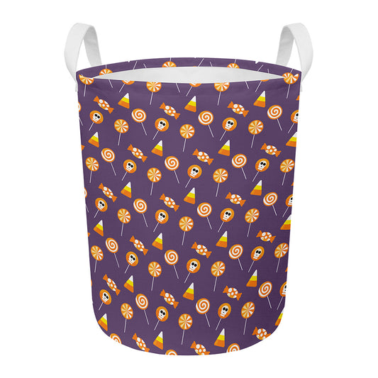 Cute Halloween Candy Pattern Print Round Laundry Basket