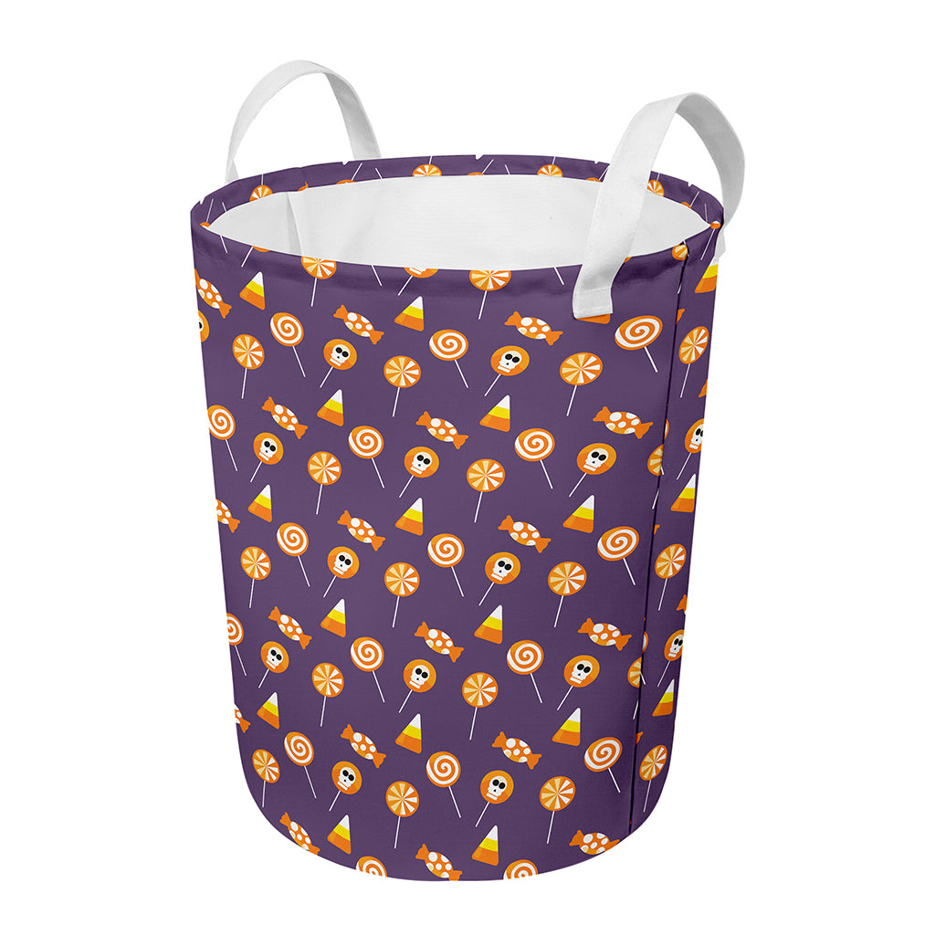 Cute Halloween Candy Pattern Print Round Laundry Basket