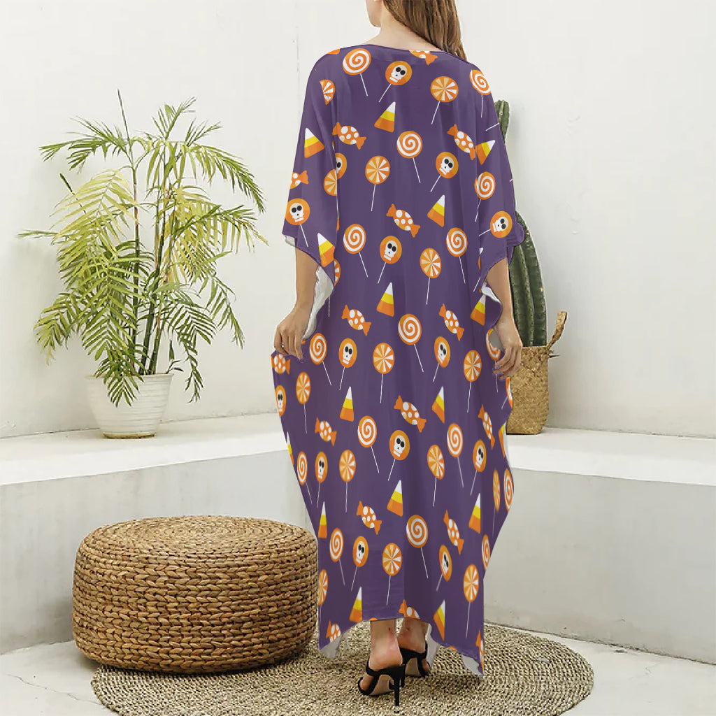 Cute Halloween Candy Pattern Print Silk V-Neck Kaftan Dress