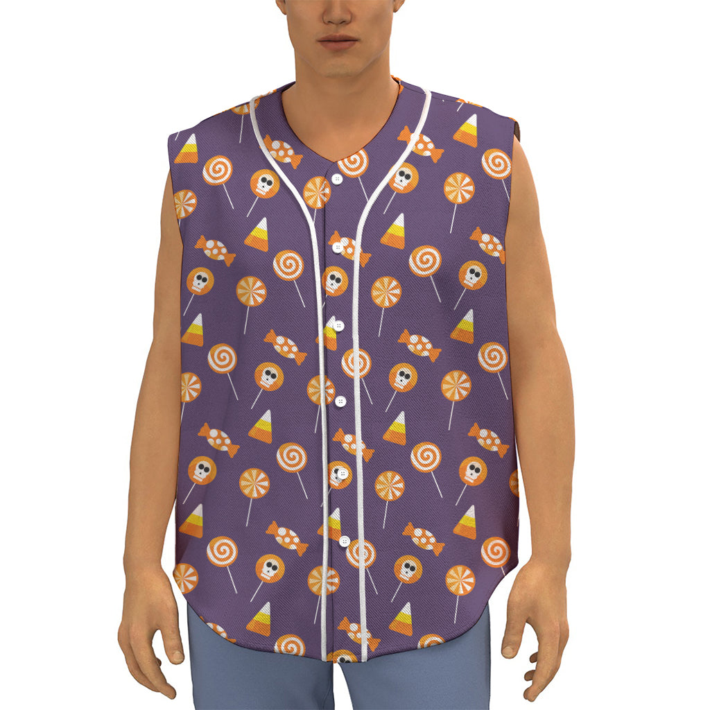 Cute Halloween Candy Pattern Print Sleeveless Baseball Jersey