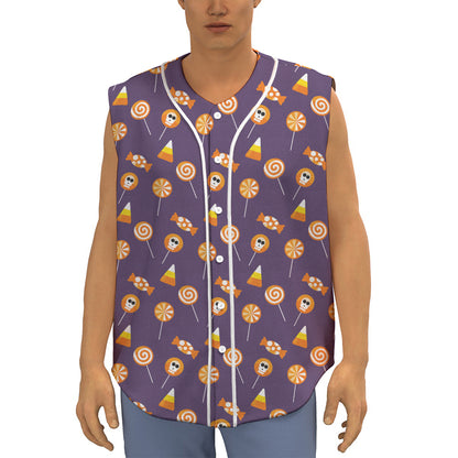 Cute Halloween Candy Pattern Print Sleeveless Baseball Jersey