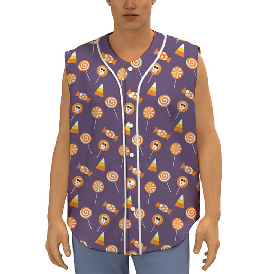 Cute Halloween Candy Pattern Print Sleeveless Baseball Jersey