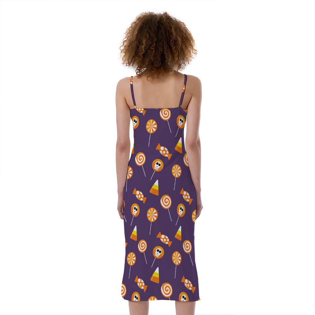 Cute Halloween Candy Pattern Print Slim Fit Midi Cami Dress