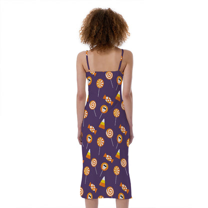 Cute Halloween Candy Pattern Print Slim Fit Midi Cami Dress