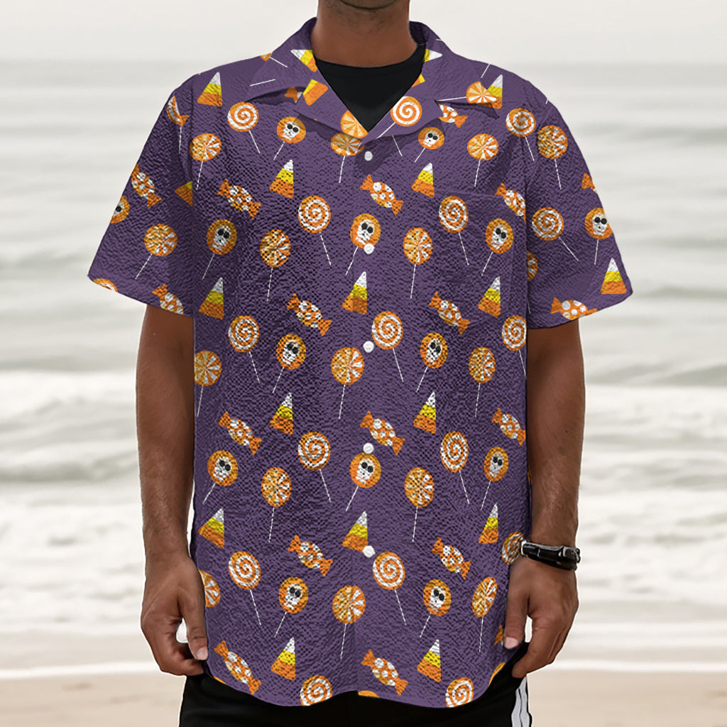 Cute Halloween Candy Pattern Print Textured Short Sleeve Shirt