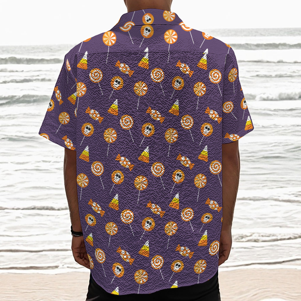 Cute Halloween Candy Pattern Print Textured Short Sleeve Shirt