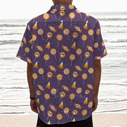 Cute Halloween Candy Pattern Print Textured Short Sleeve Shirt