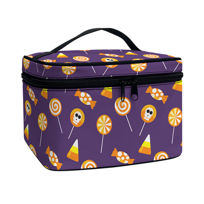 Cute Halloween Candy Pattern Print Travel Makeup Bag