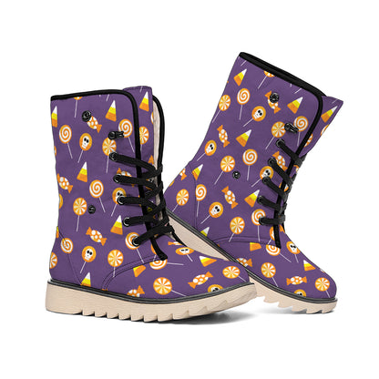 Cute Halloween Candy Pattern Print Winter Boots