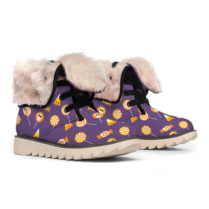Cute Halloween Candy Pattern Print Winter Boots