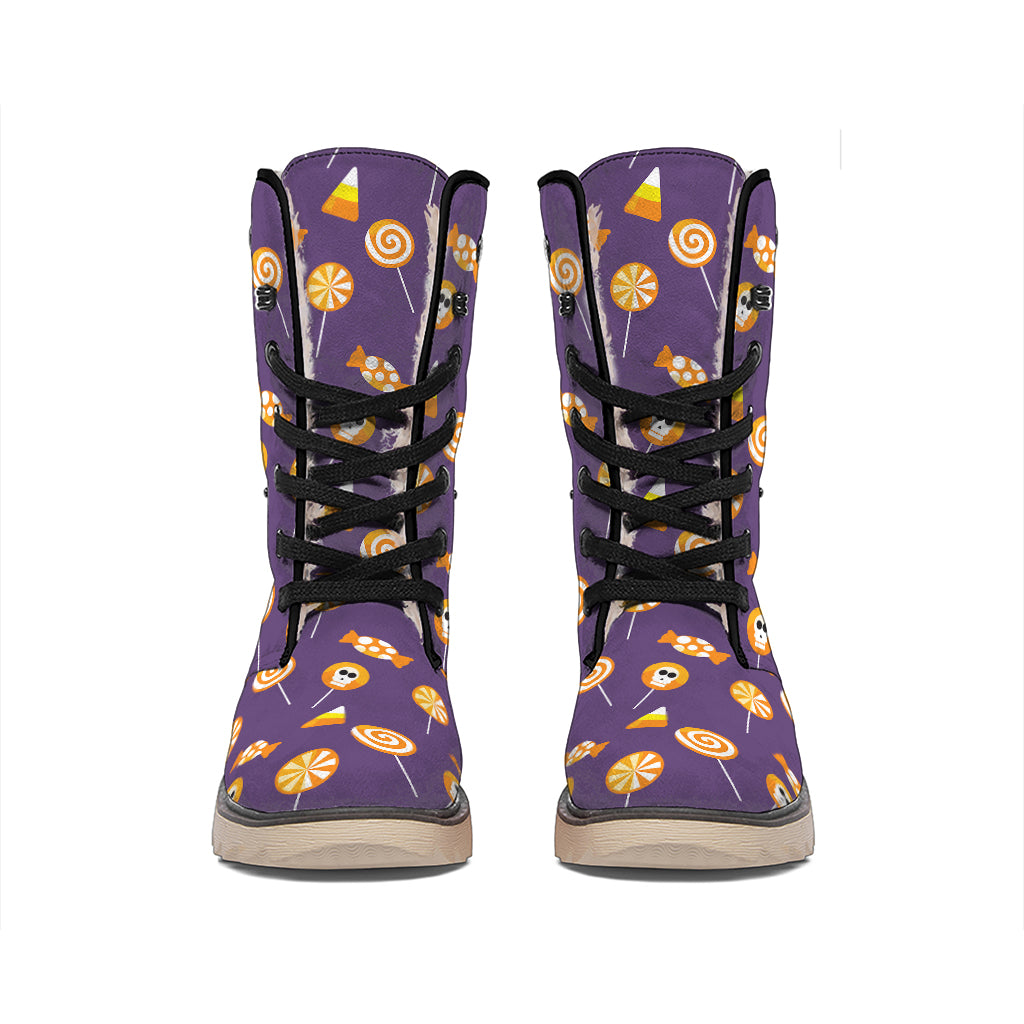 Cute Halloween Candy Pattern Print Winter Boots