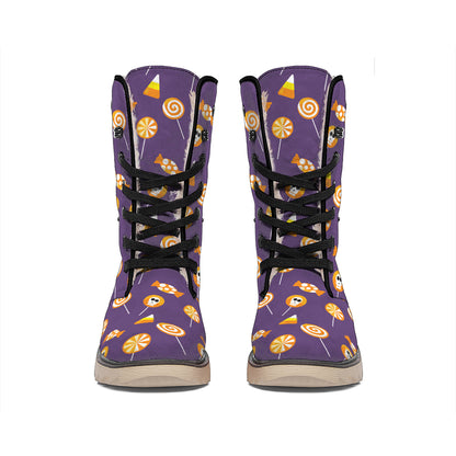Cute Halloween Candy Pattern Print Winter Boots
