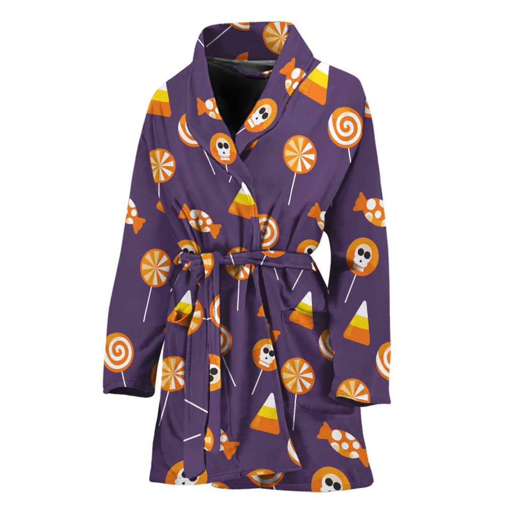 Cute Halloween Candy Pattern Print Women's Bathrobe