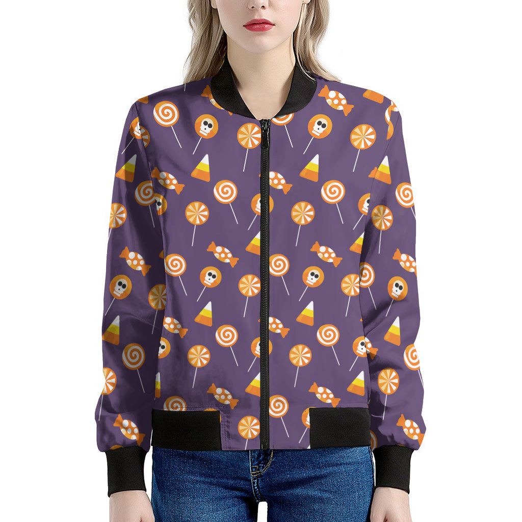 Cute Halloween Candy Pattern Print Women's Bomber Jacket