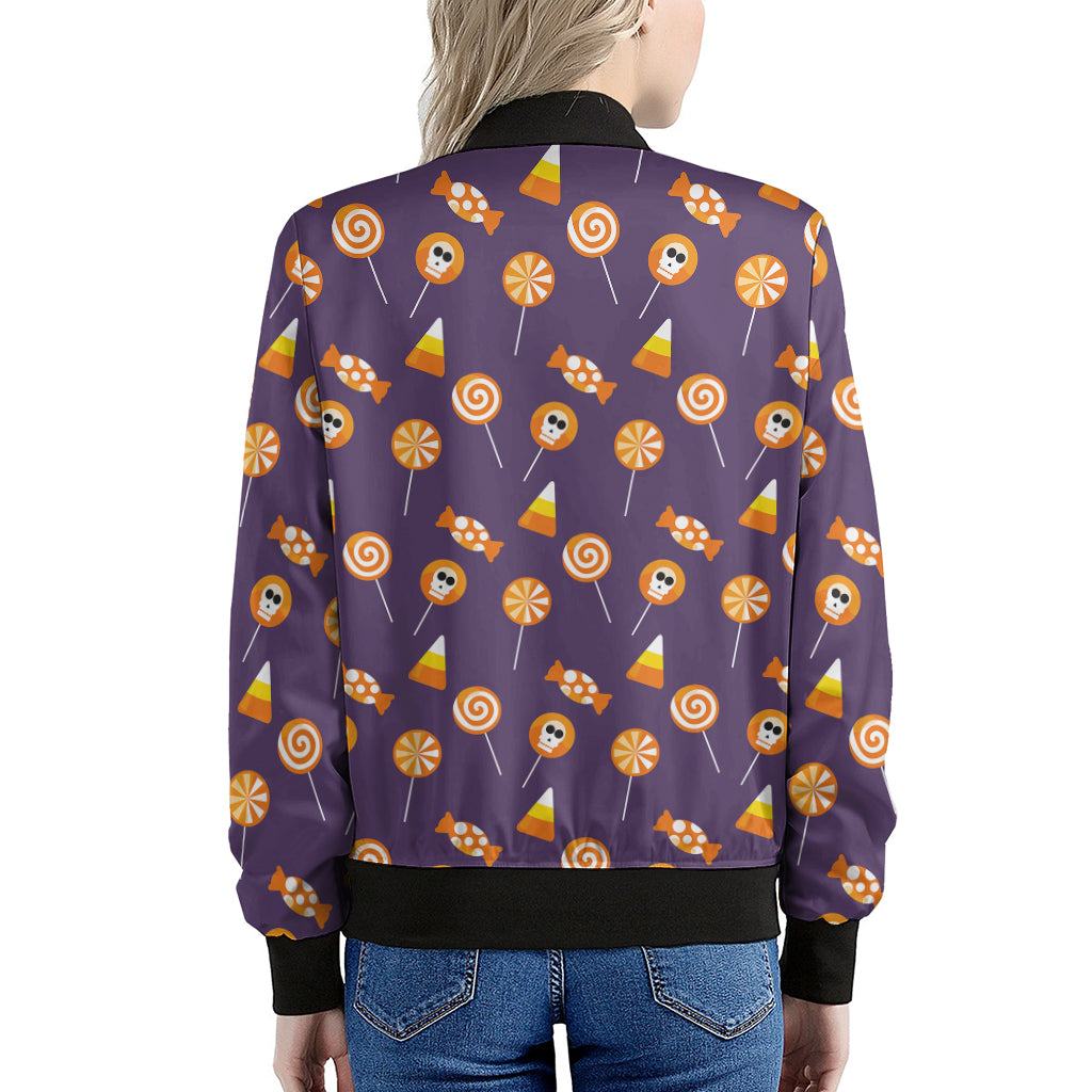 Cute Halloween Candy Pattern Print Women's Bomber Jacket