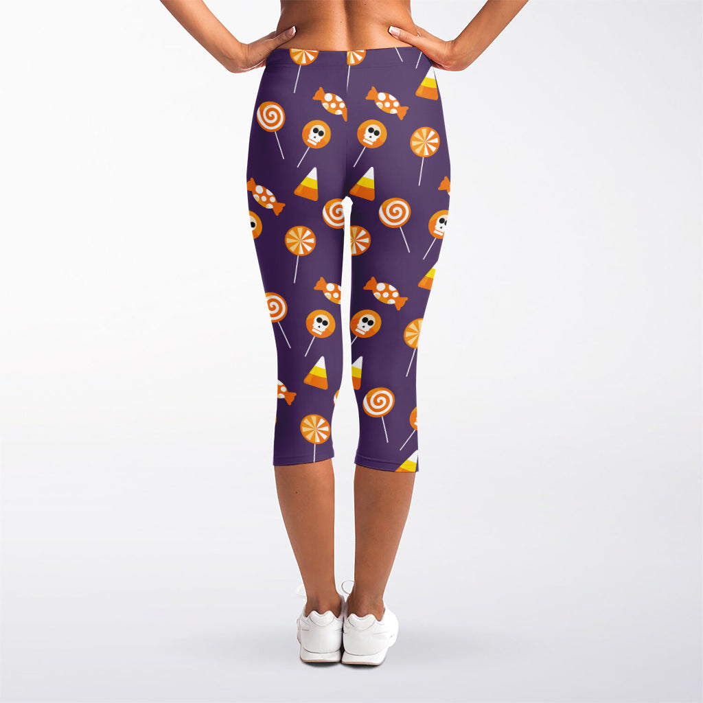 Cute Halloween Candy Pattern Print Women's Capri Leggings