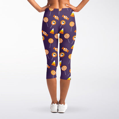 Cute Halloween Candy Pattern Print Women's Capri Leggings