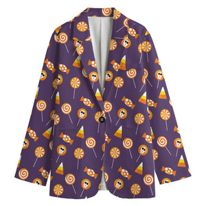 Cute Halloween Candy Pattern Print Women's Cotton Blazer