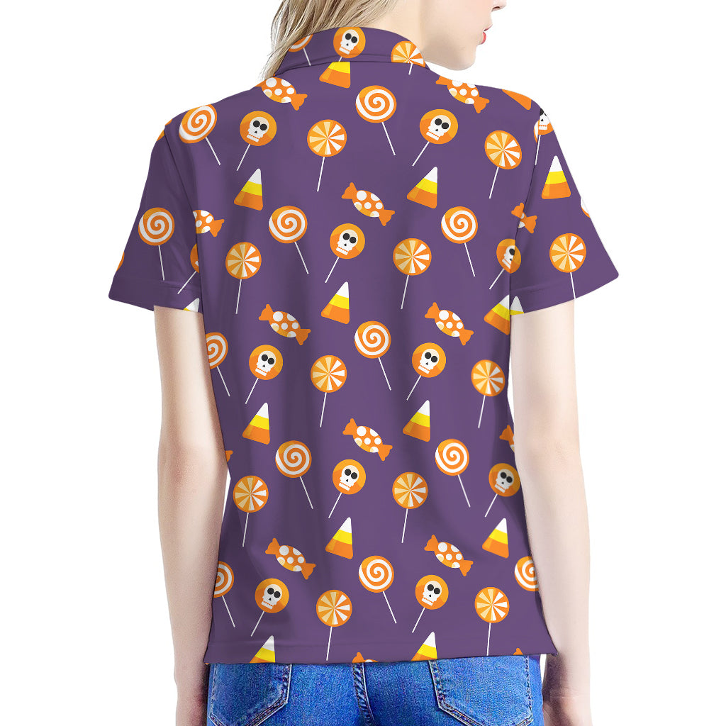Cute Halloween Candy Pattern Print Women's Polo Shirt