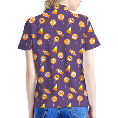 Cute Halloween Candy Pattern Print Women's Polo Shirt