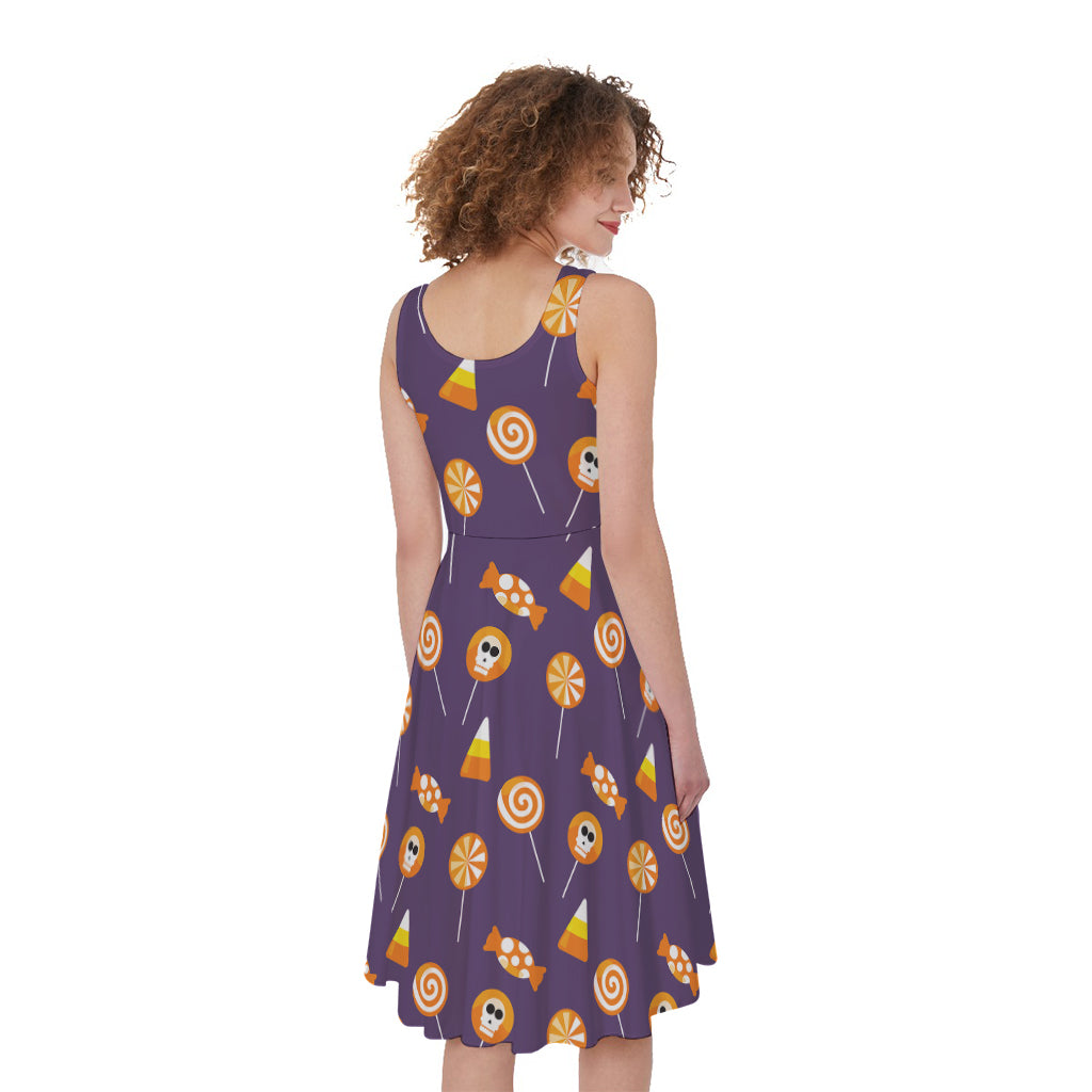 Cute Halloween Candy Pattern Print Women's Sleeveless Dress