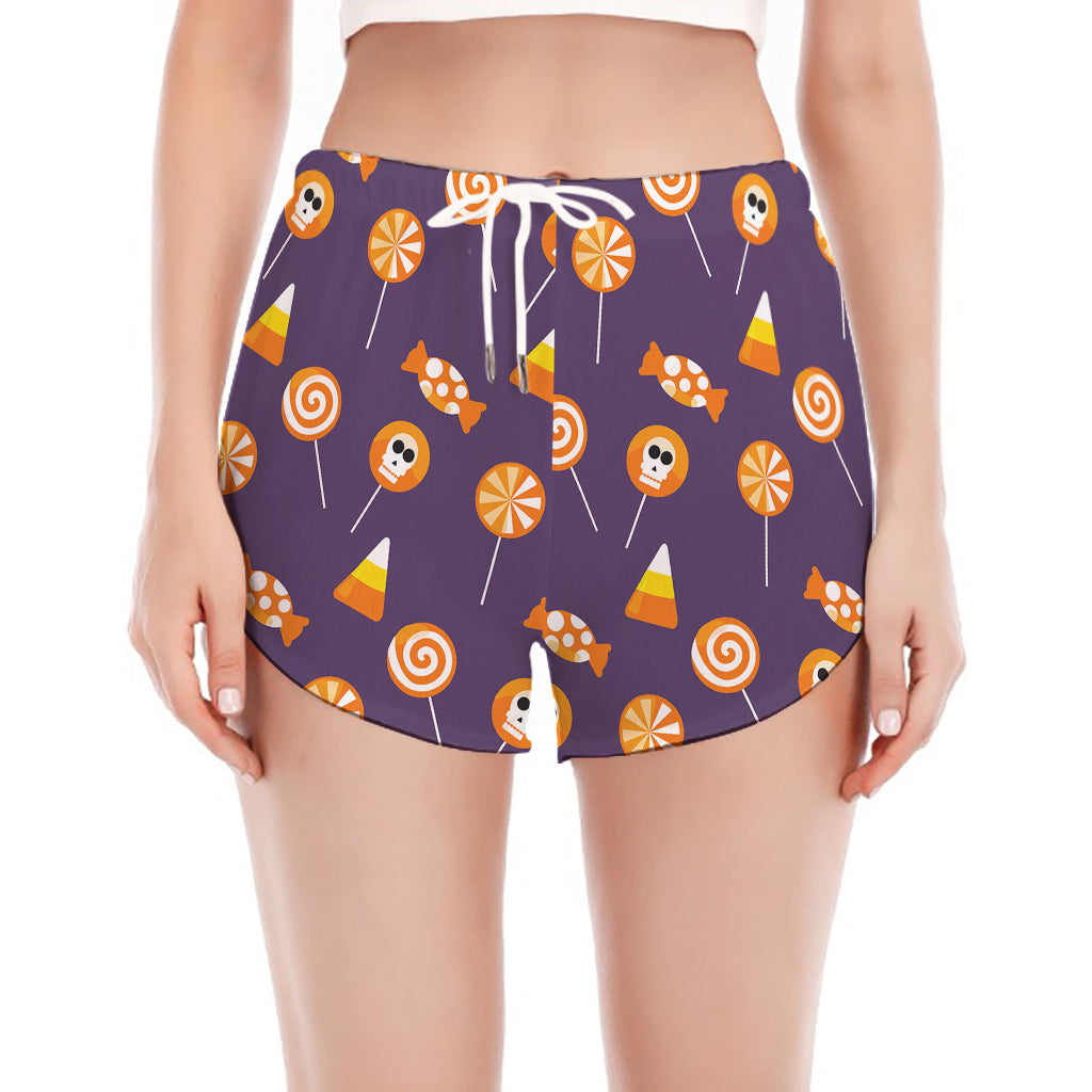 Cute Halloween Candy Pattern Print Women's Split Running Shorts
