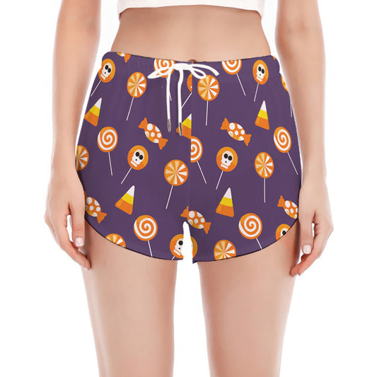 Cute Halloween Candy Pattern Print Women's Split Running Shorts
