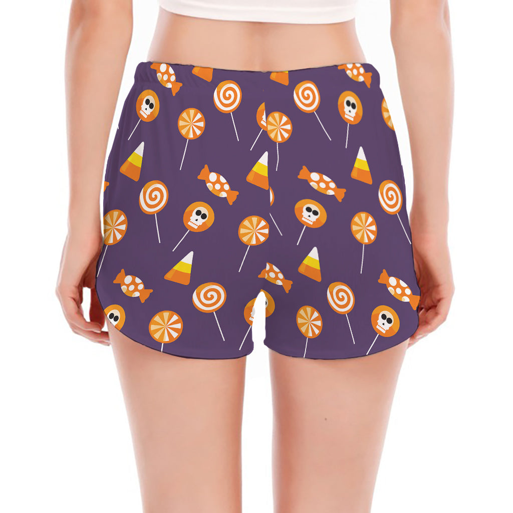 Cute Halloween Candy Pattern Print Women's Split Running Shorts