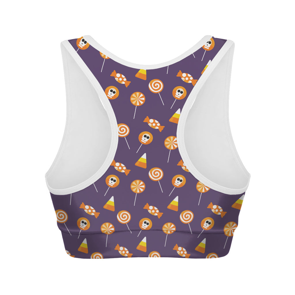 Cute Halloween Candy Pattern Print Women's Sports Bra