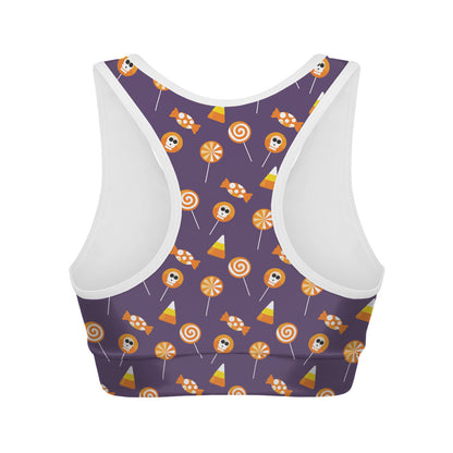 Cute Halloween Candy Pattern Print Women's Sports Bra