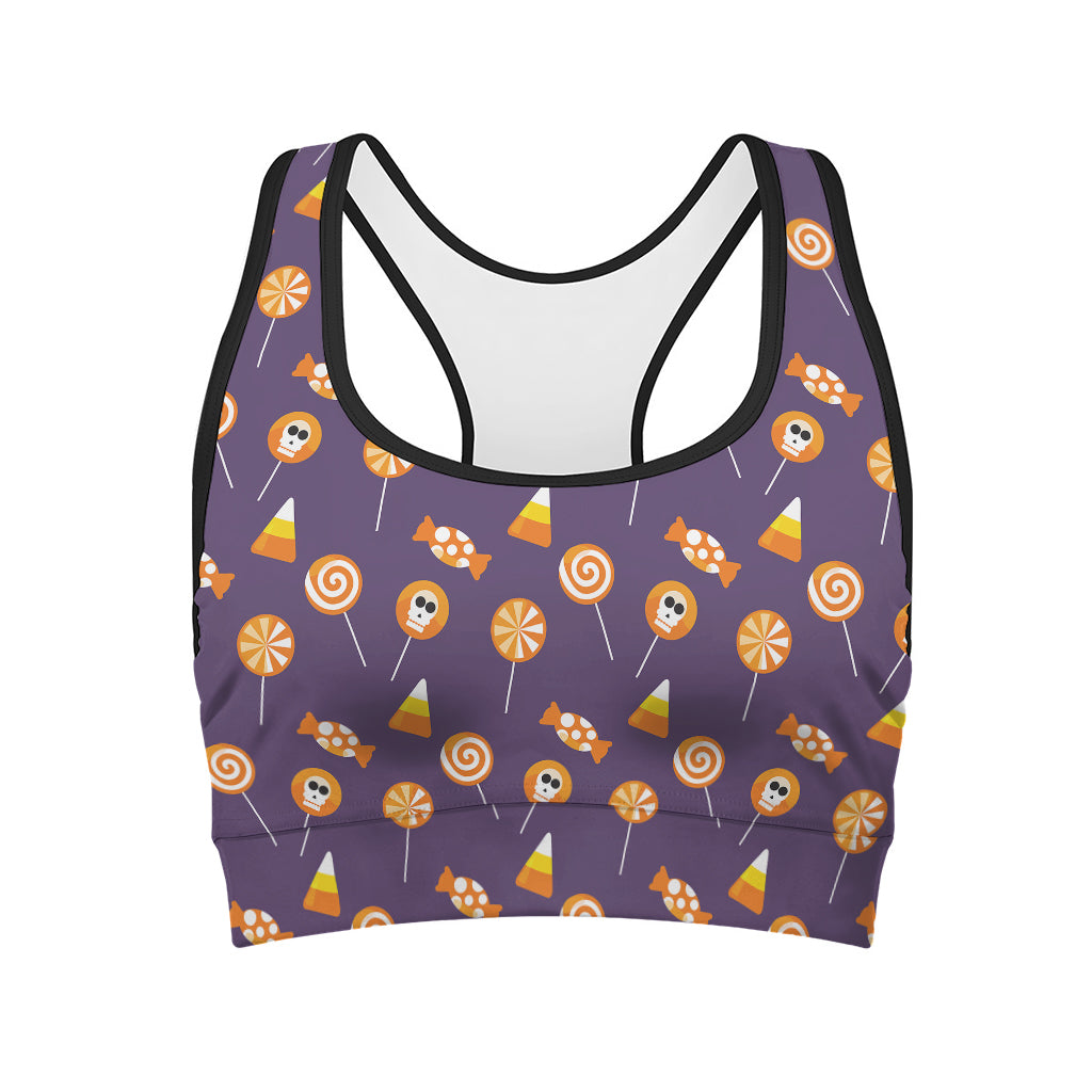 Cute Halloween Candy Pattern Print Women's Sports Bra