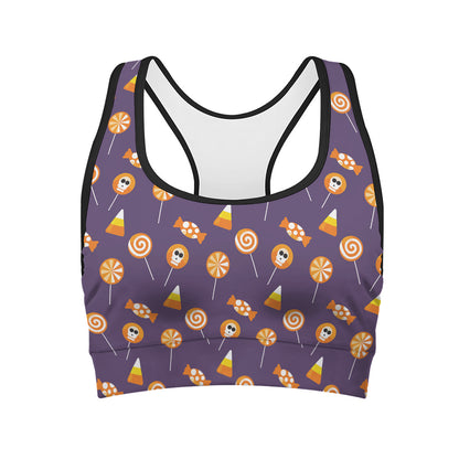Cute Halloween Candy Pattern Print Women's Sports Bra