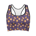 Cute Halloween Candy Pattern Print Women's Sports Bra