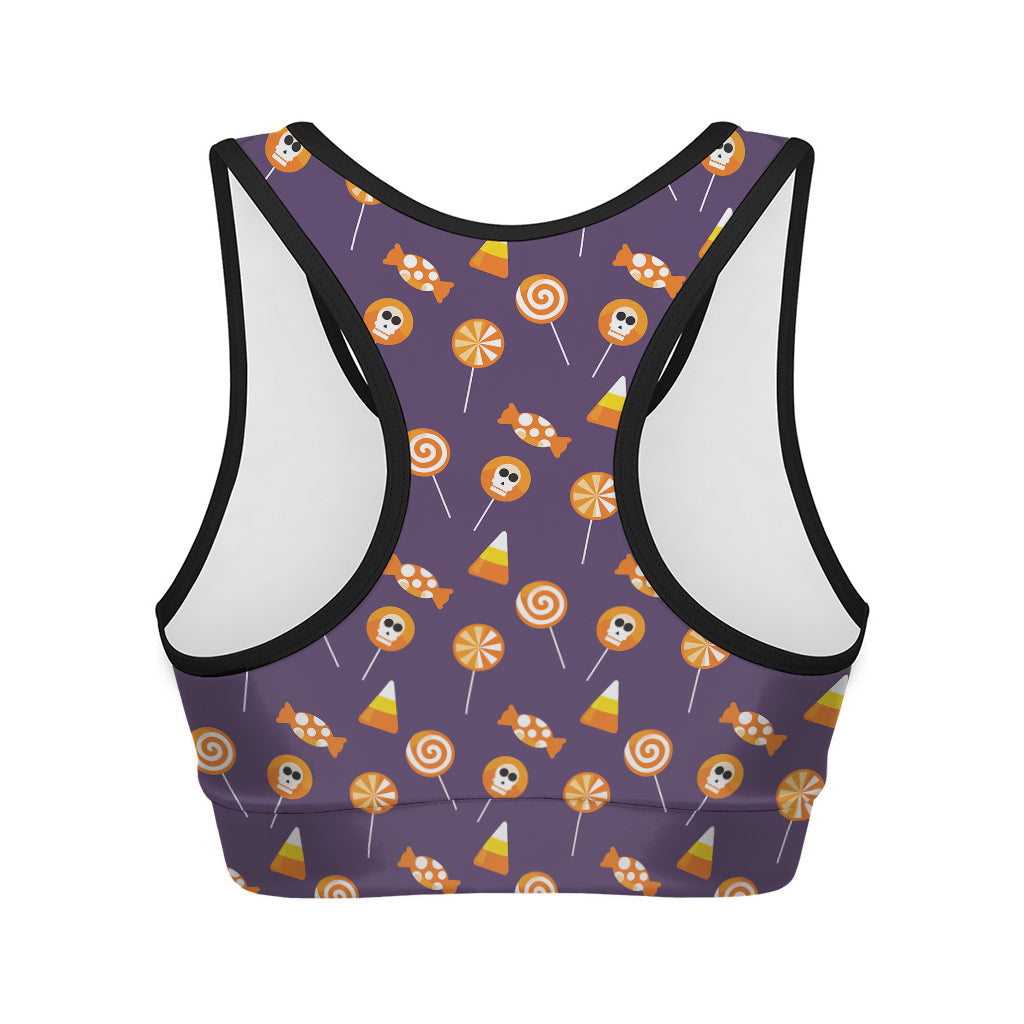 Cute Halloween Candy Pattern Print Women's Sports Bra