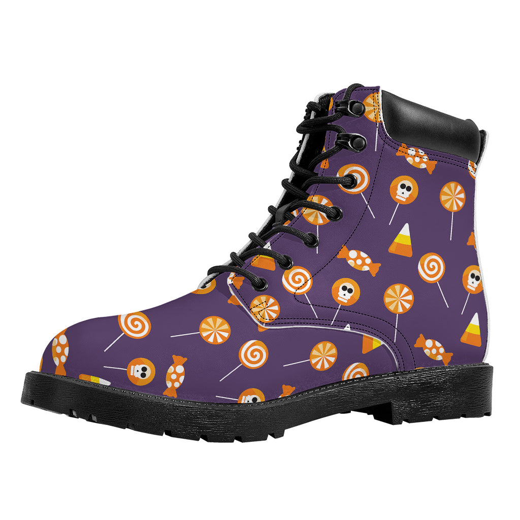 Cute Halloween Candy Pattern Print Work Boots