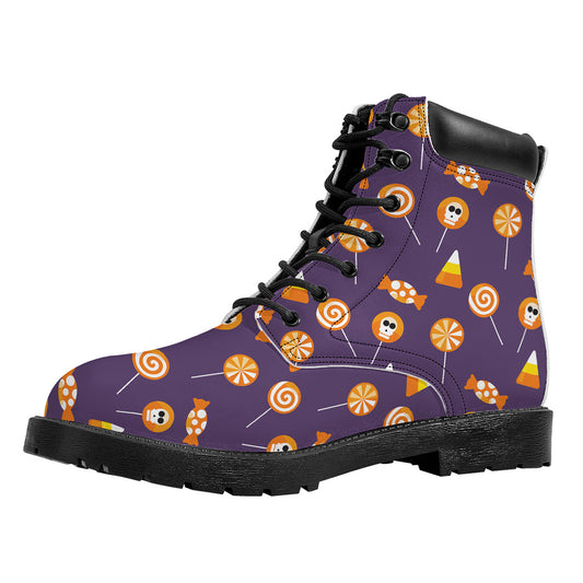 Cute Halloween Candy Pattern Print Work Boots