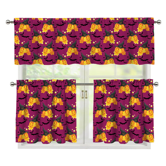 Cute Halloween Pumpkin Witch Print 3 Piece Kitchen Curtains