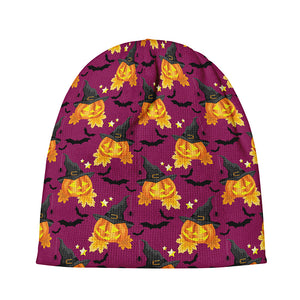 Cute Halloween Pumpkin Witch Print Beanie