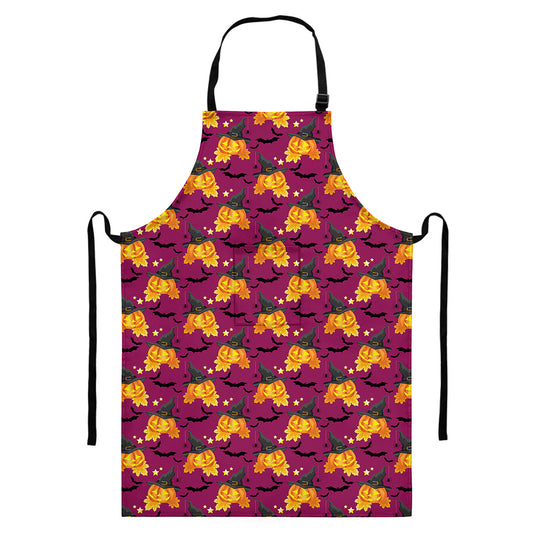 Cute Halloween Pumpkin Witch Print Bib Apron With Pocket