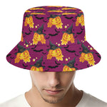 Cute Halloween Pumpkin Witch Print Bucket Hat