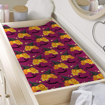 Cute Halloween Pumpkin Witch Print Changing Pad Cover