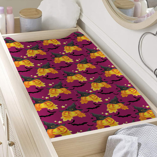 Cute Halloween Pumpkin Witch Print Changing Pad Cover