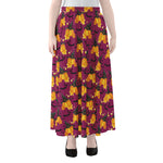 Cute Halloween Pumpkin Witch Print Chiffon Maxi Skirt