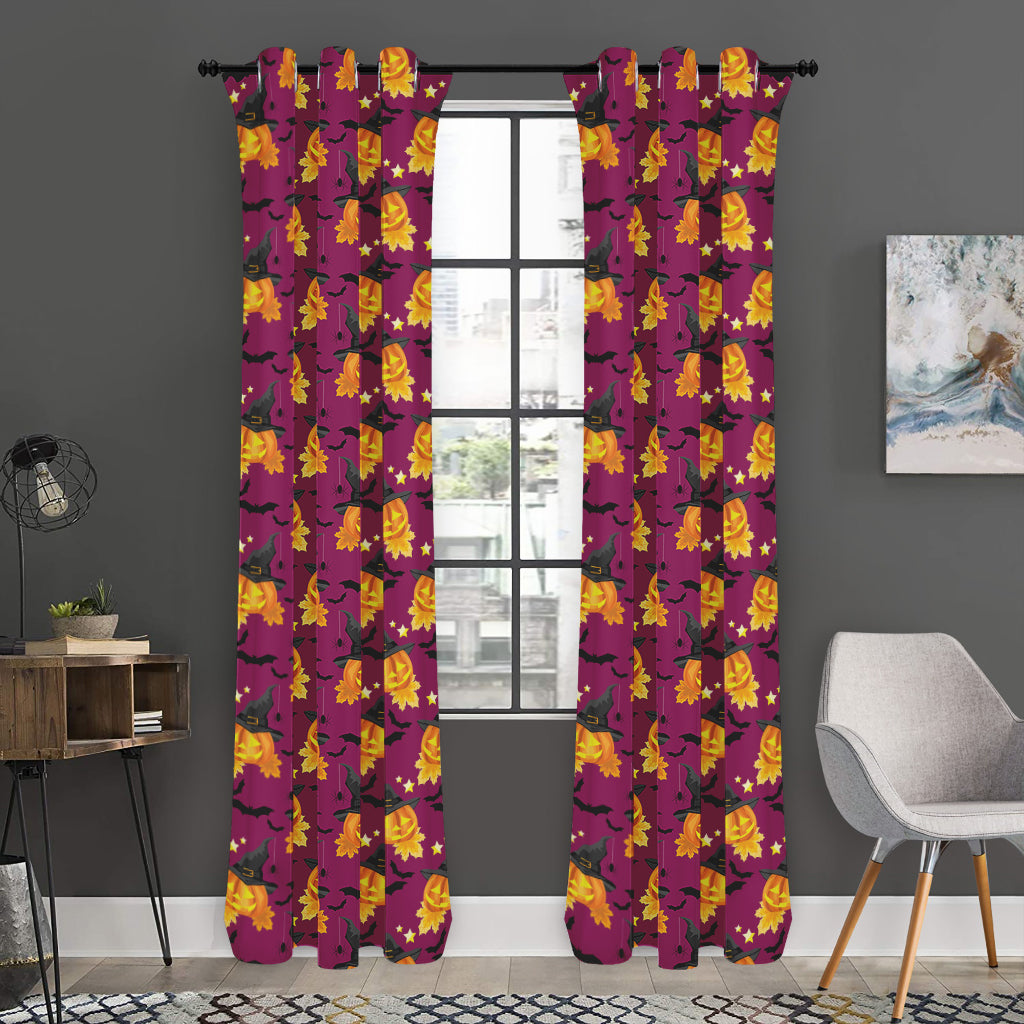 Cute Halloween Pumpkin Witch Print Curtain