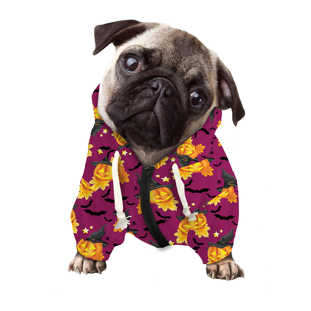 Cute Halloween Pumpkin Witch Print Dog Zip Up Hoodie