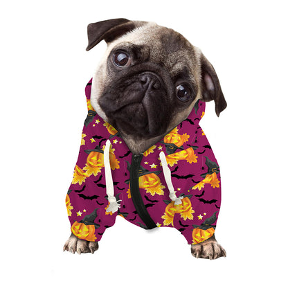 Cute Halloween Pumpkin Witch Print Dog Zip Up Hoodie